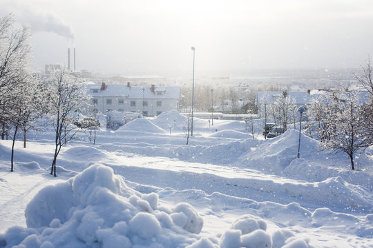 Winter view of Kiruna, the northernmost town in Sweden, province of Lapland, winter sunny picture
