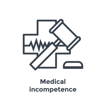 Medical Lawsuit icon with legal imagery showing medical malpractice - outline