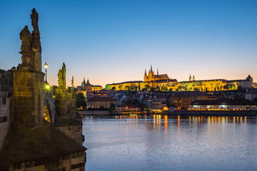 Fototapeta na wymiar View of Charles Bridge and Prague skyline in Czech Republic at night
