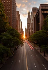 Foto op Plexiglas Manhattanhenge when the sun sets along 42nd street in NY © steheap