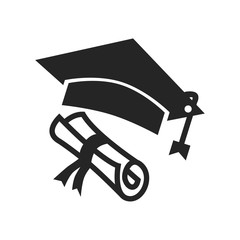 Graduation cap and diploma icon