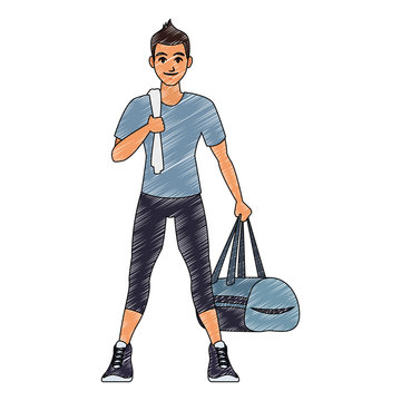 Fitness man with sport bag vector illustration graphic design