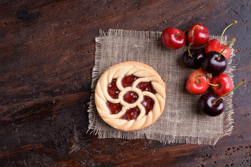 Cherry tart with red cherry fruits 