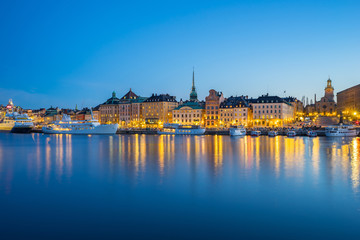Fototapeta na wymiar Stockholm port at night in Stockholm city, Sweden