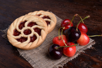 Cherry tart with red cherry fruits 