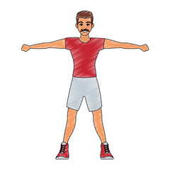 Fitness man flexing arms vector illustration graphic design