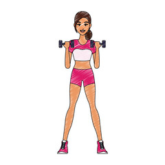 Fitness woman with dumbbells cartoon vector illustration graphic design