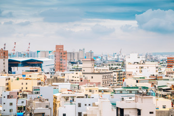 Fototapeta premium Colorful buildings under blue sky in Cijin island, Kaohsiung, Taiwan
