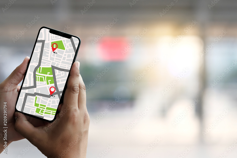 Poster gps map to route destination network connection location street map with gps icons navigation