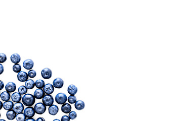 Blueberries background on white top view space for text