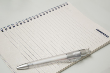 Spiral notebook and pen diagonally