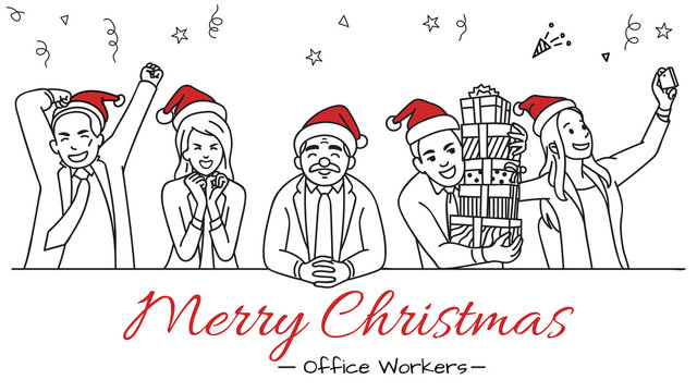 Office workers celebrate Merry Christmas