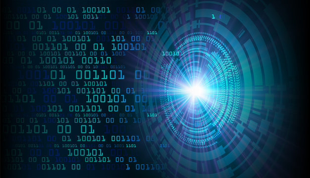 binary circuit board future technology, blue cyber security concept background, abstract hi speed digital internet.motion move blur. pixel vector