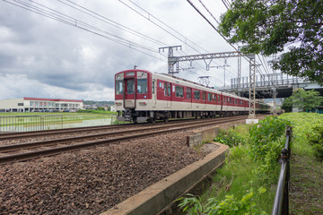 A train running in Japan. Kintetsu train