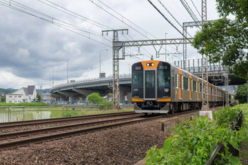 A train running in Japan. Kintetsu train