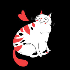 Vector holiday greeting card with a loving funny cat