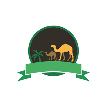 Camel and Date Fruit Tree Arabian Emblem Symbol