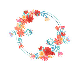 Pink flower wreath frame on isolated background