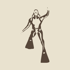 Silhouette of diver. Icon diver. The concept of sport diving.