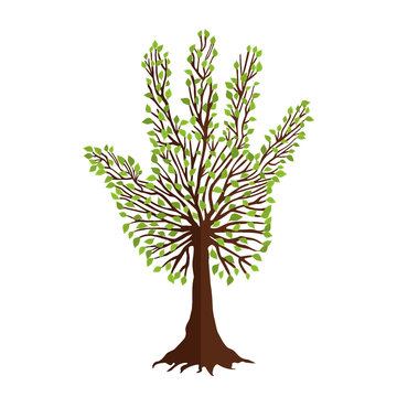 Tree with leaf hand shape for nature help team