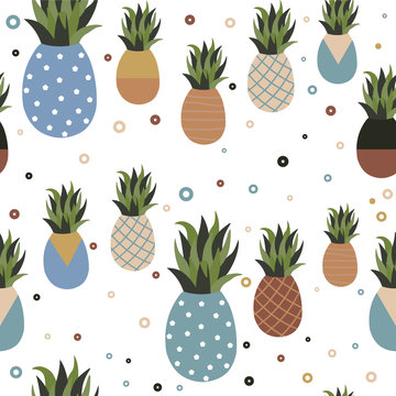 Retro pineapple fruit seamless pattern background