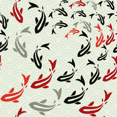 Obraz premium Asian koi fish pond seamless pattern art