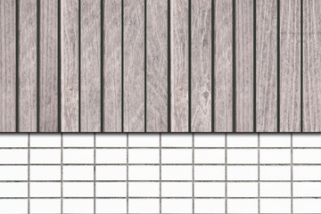 Brown wood fence and stone brick wall background