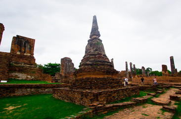 Fototapeta premium AYUTTHAYA, THAILAND - 10 June 2018 - The ruins of the old temple in Ayutthaya historical park, Ayutthaya, Thailand.