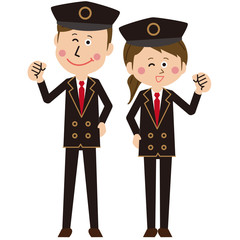 駅員orタクシー運転手の男女がガッツポーズ 