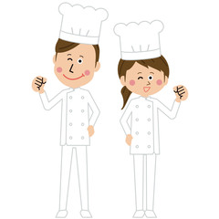 調理師の男女がガッツポーズ 