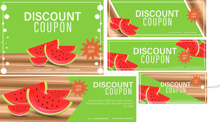 Discount coupon set with watermelon slices.