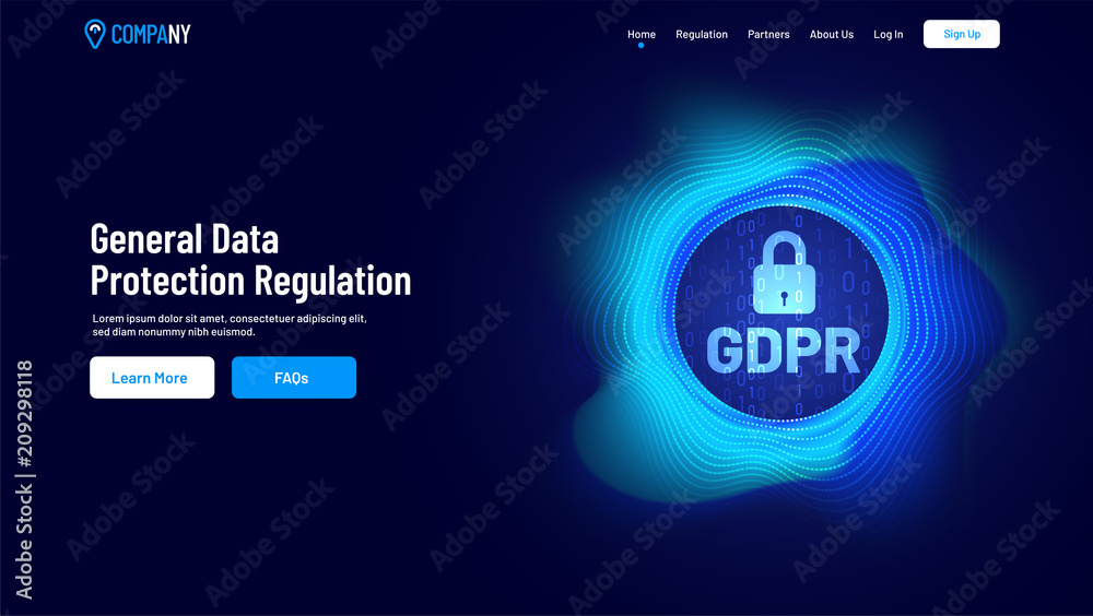 Canvas Prints creative landing page with illustration of glowing security lockfor gdpr concept.