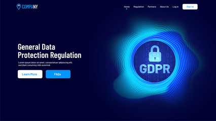 Creative landing page with illustration of glowing security lockfor GDPR concept.