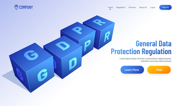 3D shiny cubes with alphabet GDPR for General Data Protection Regulation concept.