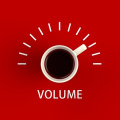 Top view of a cup of coffee in the form of volume control isolated on red background, Coffee concept illustration, 3d rendering