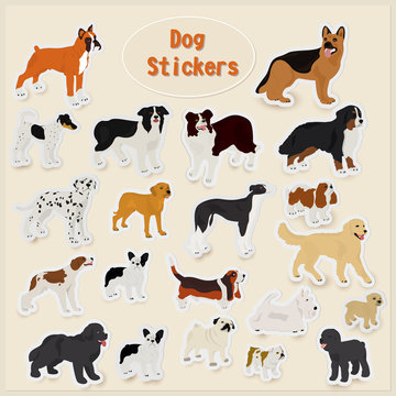 Set of vector dog stickers on a light background