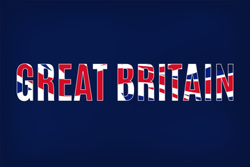 Obraz premium Great Britain text with waving United Kingdom flag