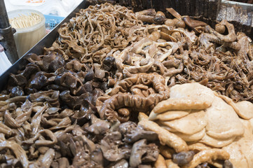 Offal selling on Feng Chia night market , street food market in  Taichung , Taiwan