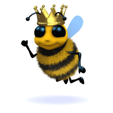 Vector 3d Funny cartoon honey bee character is wearing a gold crown