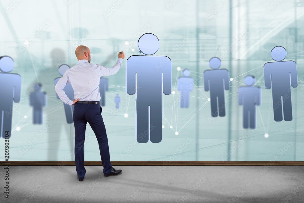 Poster network connection with people linked each other - 3d rendering