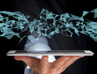 Doctor holding a 3d rendering molecule structure isolated on a background