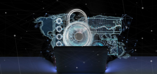 Doctor holding a 3d rendering molecule structure isolated on a background