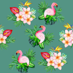 water colour exotic flower pattern	