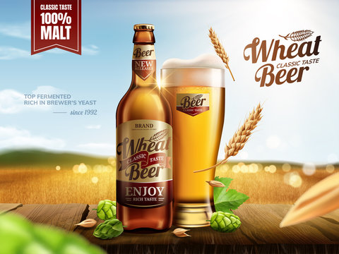 Attractive glass bottle wheat beer