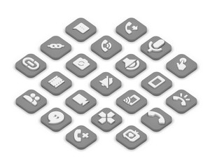 3D isometric icons of communication isolated on a grey background.