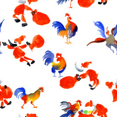 New Year, Christmas, festive, spruce, coniferous wreath. Decoration for the holiday. Garland of twigs, toys, mandarins and cookies. Watercolor. Illustration