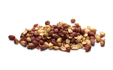 Salted peanuts pile isolated on white background
