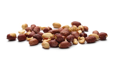 Salted peanuts pile isolated on white background