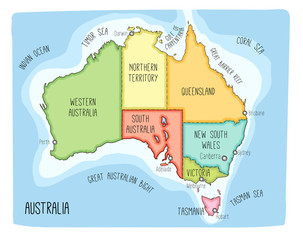 Vector map of Australia. Hand drawn illustration