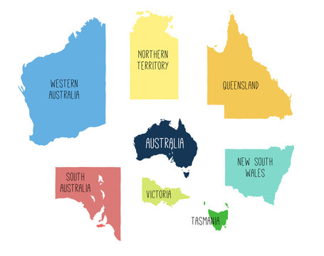 Vector Map Of Australia With Separated Territories. Colorful Sketch Illustration